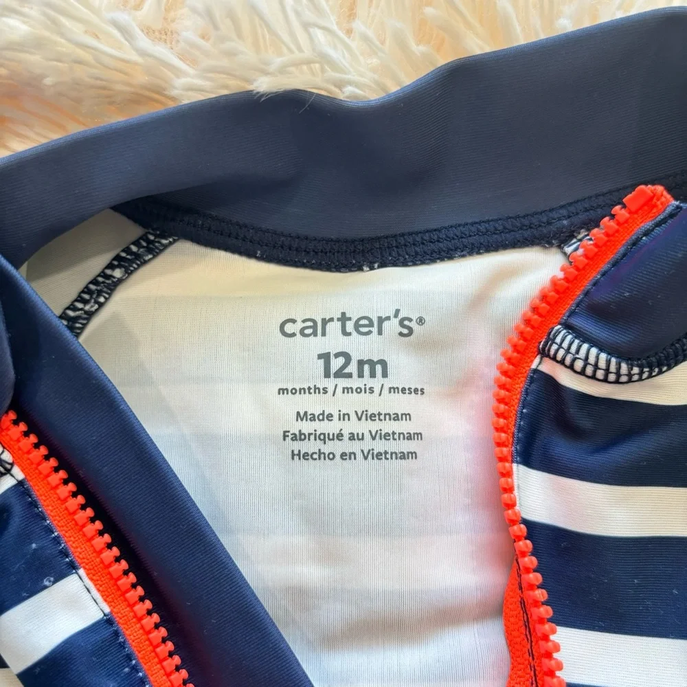 Carters Navy Blue Striped One Piece Rashguard Swimsuit 12 months